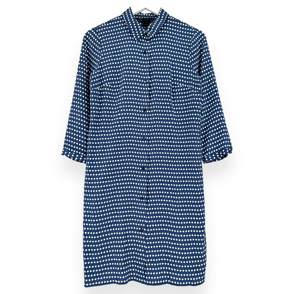 Marc Jacobs Blue & White Polka Dot Button Up Silk Midi Dress
